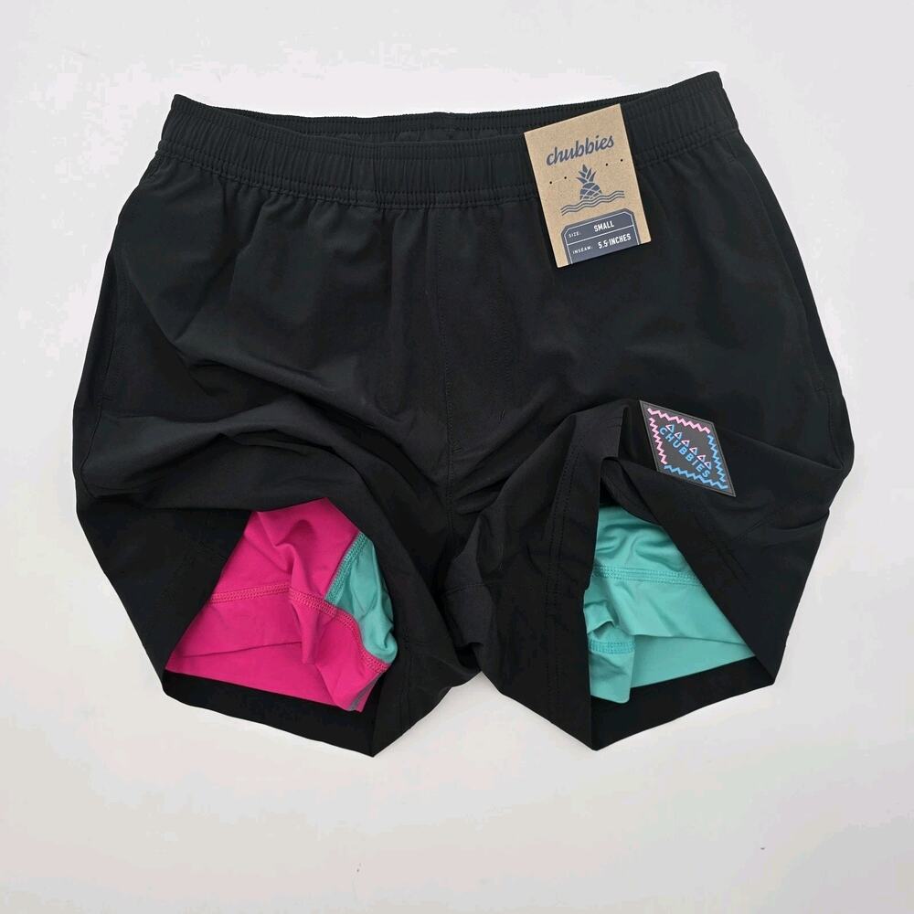 Chubbies Shorts Mens Small 5.5 Inch Black Pink Boxer Lined Athlounger Flexors
